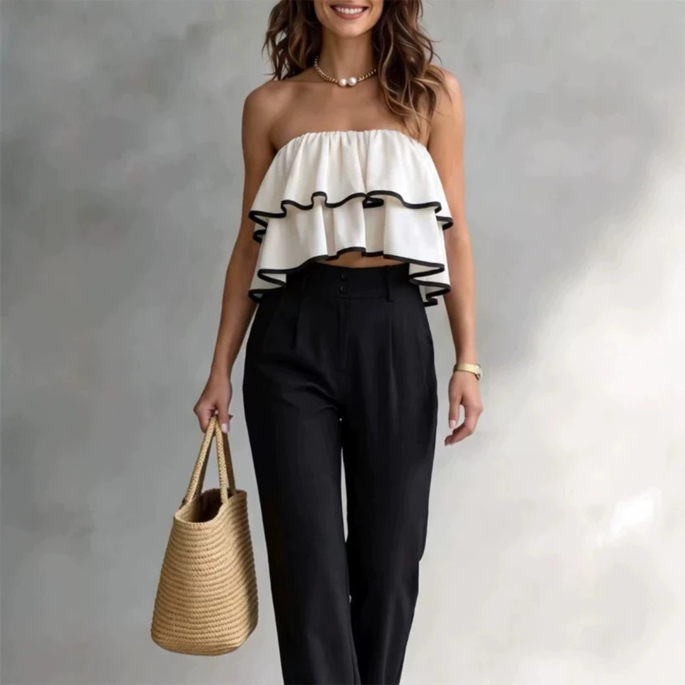 ZARA Summer Color Block Ruffle Cropped Tube Top - Picture 6 of 6